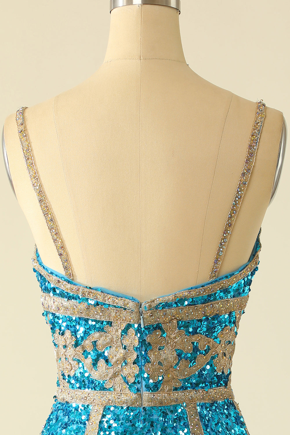 Azul Lentejuelas Vestido corto de cóctel con flecos