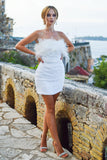 Sin Tirantes Vestido Blanco de Cóctel con Plumas