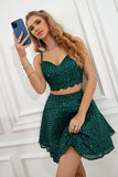 Dos piezas verde oscuro Halter Lentejuelas Vestido de cóctel