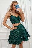 Dos piezas verde oscuro Halter Lentejuelas Vestido de cóctel