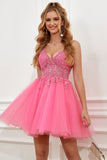 Fucsia Tirantes de Espagueti Escote A Vestido Corto de Graduación
