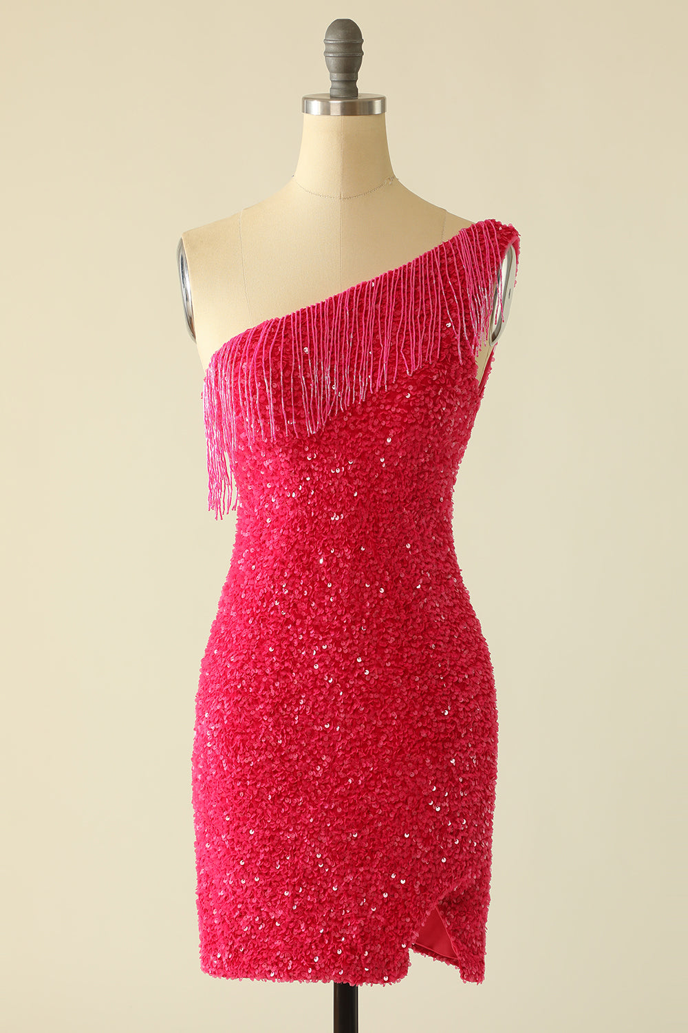 Fucsia Un Hombro LentejuelasVestido de Cóctel