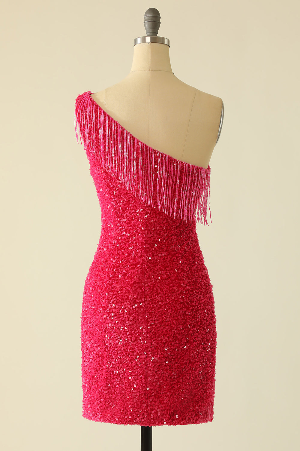 Fucsia Un Hombro LentejuelasVestido de Cóctel