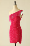 Fucsia Un Hombro LentejuelasVestido de Cóctel