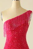 Fucsia Un Hombro LentejuelasVestido de Cóctel