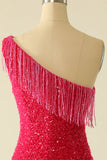 Fucsia Un Hombro LentejuelasVestido de Cóctel
