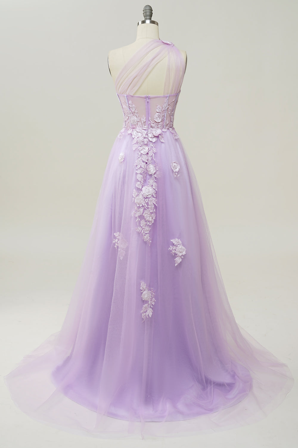 Azul Cielo A Línea Un Hombro Vestido de Fiesta con Apliques
