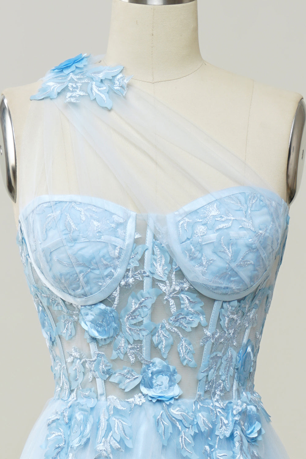 Vestido Largo de Fiesta Con Apliques Azul Cielo