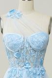 Vestido Largo de Fiesta Con Apliques Azul Cielo