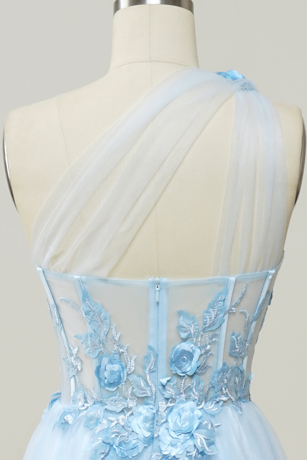 Vestido Largo de Fiesta Con Apliques Azul Cielo