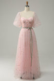 A Línea Rosa Vestido de Graduación Con Bordado