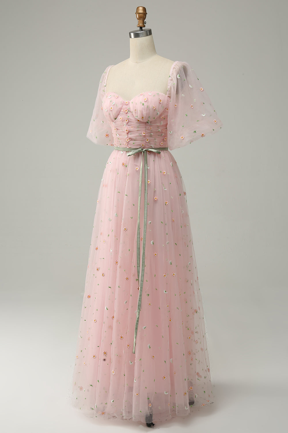 A Línea Rosa Vestido de Graduación Con Bordado