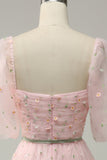 A Línea Rosa Vestido de Graduación Con Bordado