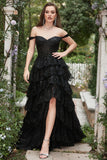 Negro Hombro Descubierto Vestido de Fiesta