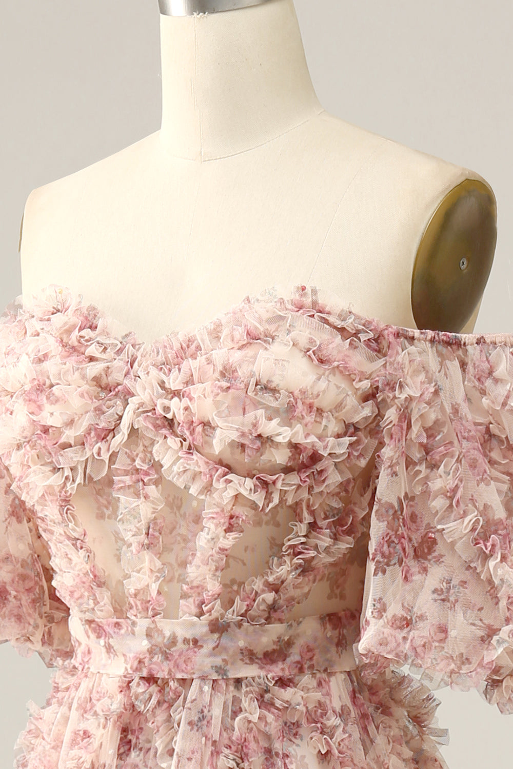 Rosa fuera del hombro vestido de graduación