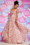 Vestido de graduación cuello cuadrado rosa