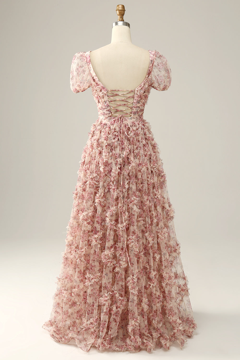 Vestido de graduación cuello cuadrado rosa
