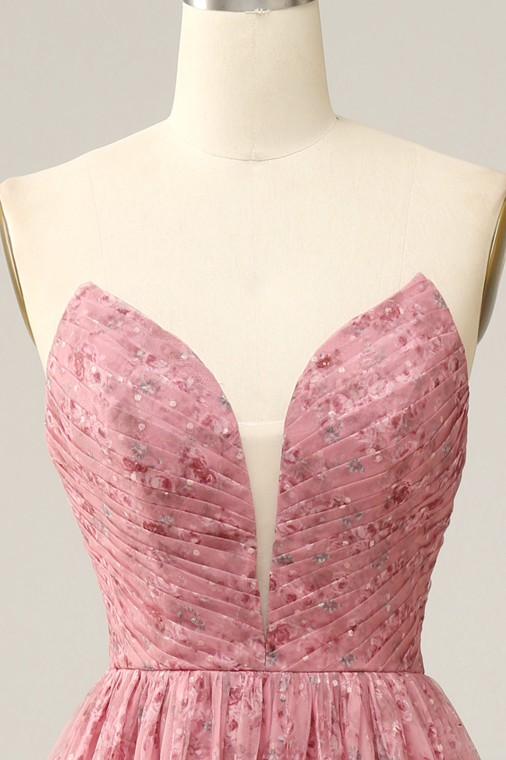 Rosa Escote Corazón Vestido de Fiesta