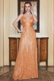 Tirantes de Espagueti Lentejuelas Naranja Vestido de Fiesta