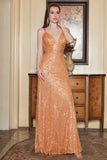 Tirantes de Espagueti Lentejuelas Naranja Vestido de Fiesta