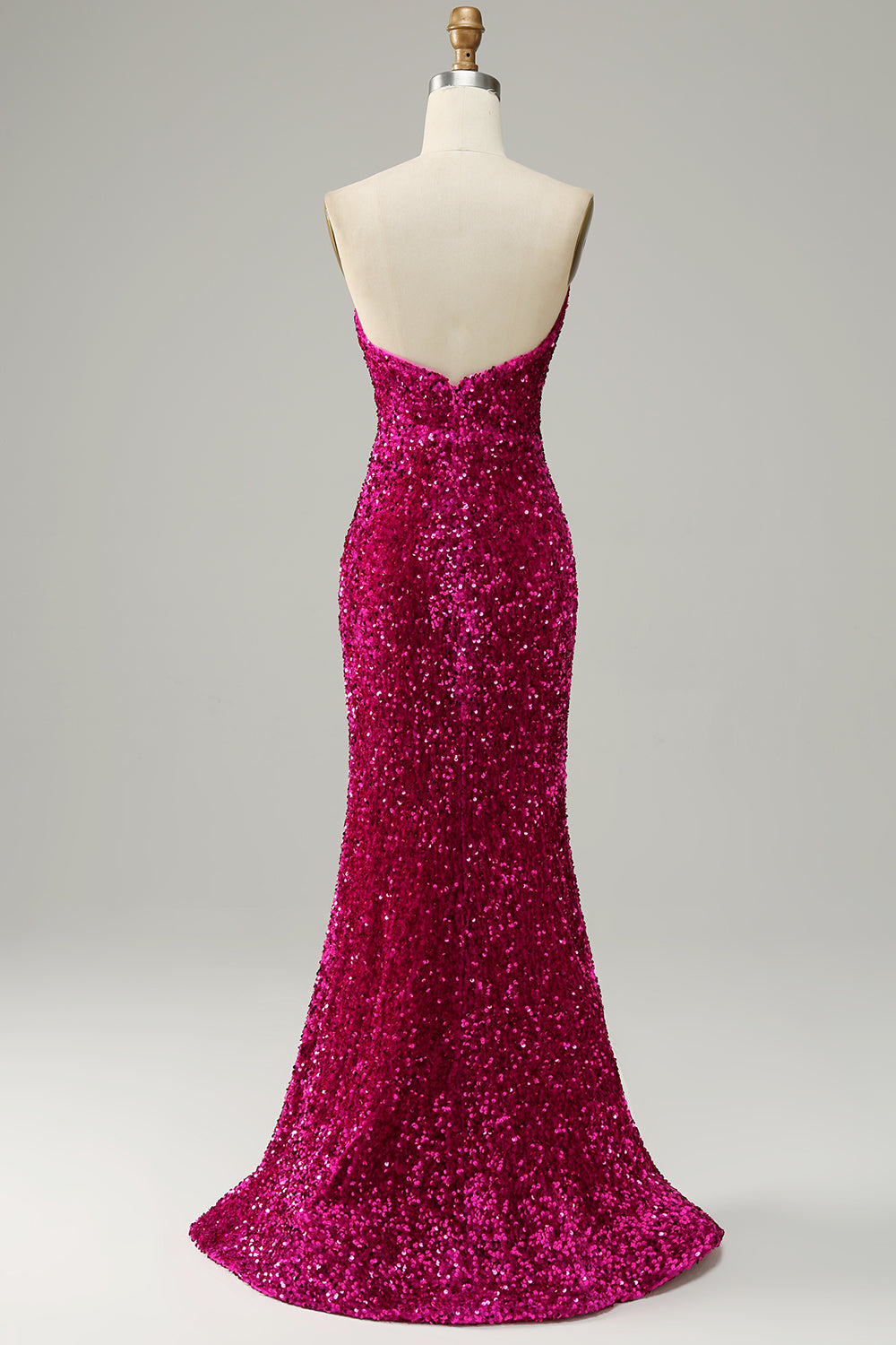 Vestido de lentejuelas sin tirantes fucsia