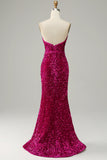 Vestido de lentejuelas sin tirantes fucsia