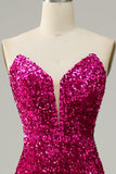 Vestido de lentejuelas sin tirantes fucsia