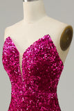 Vestido de lentejuelas sin tirantes fucsia