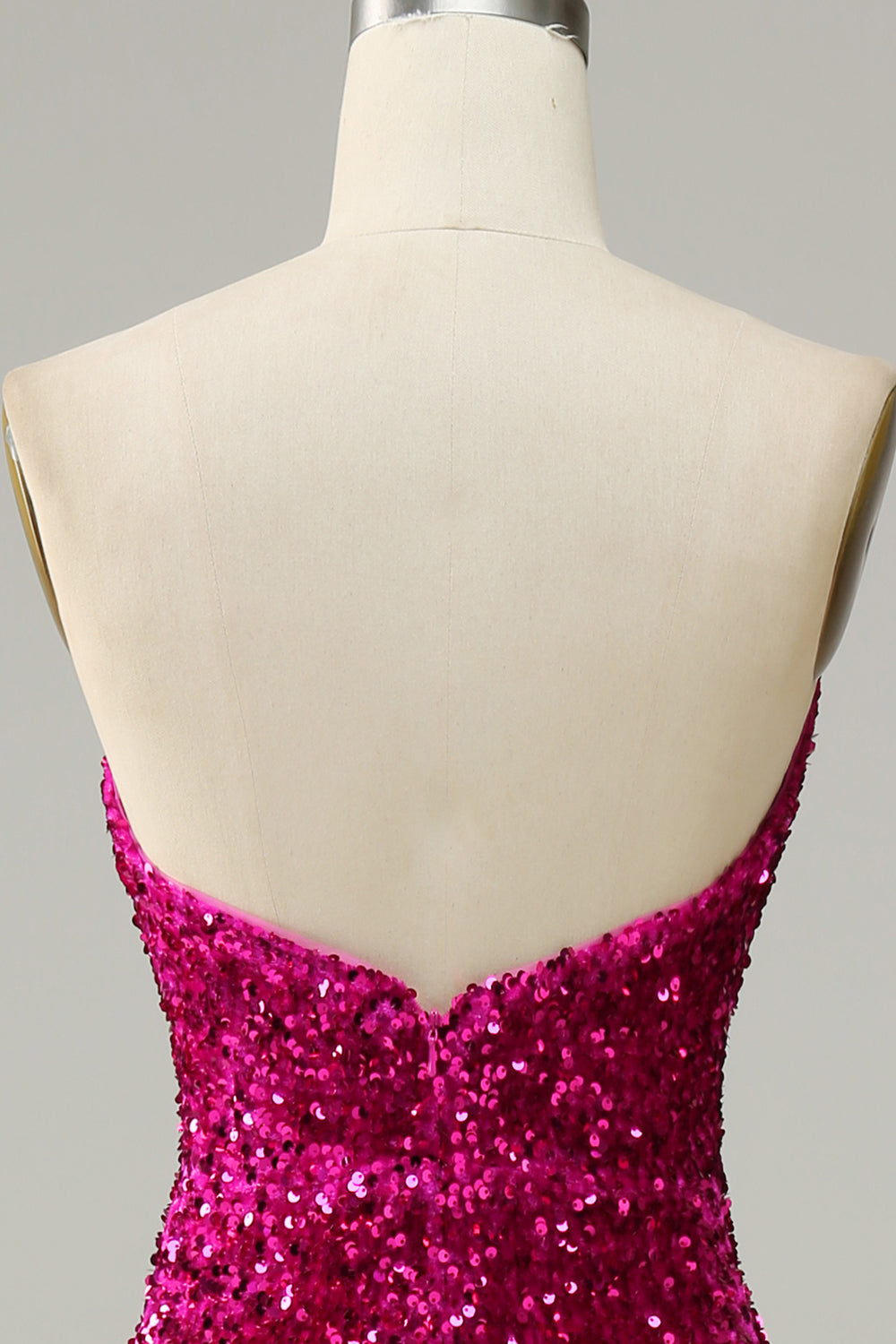 Vestido de lentejuelas sin tirantes fucsia