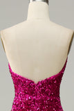 Vestido de lentejuelas sin tirantes fucsia
