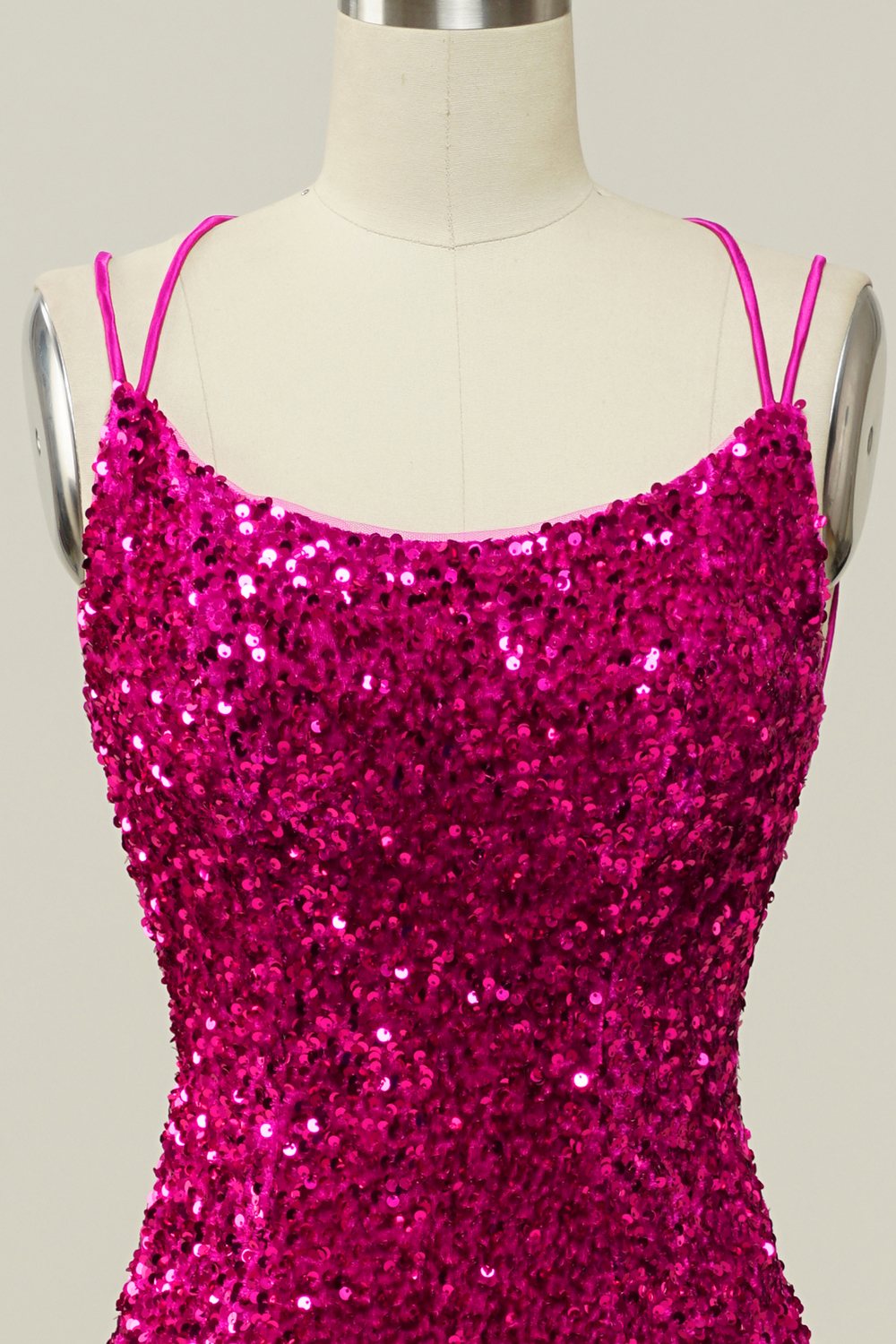 Fucsia  Lentejuelas Tirantes de Espagueti Sirena Vestido de Fiesta