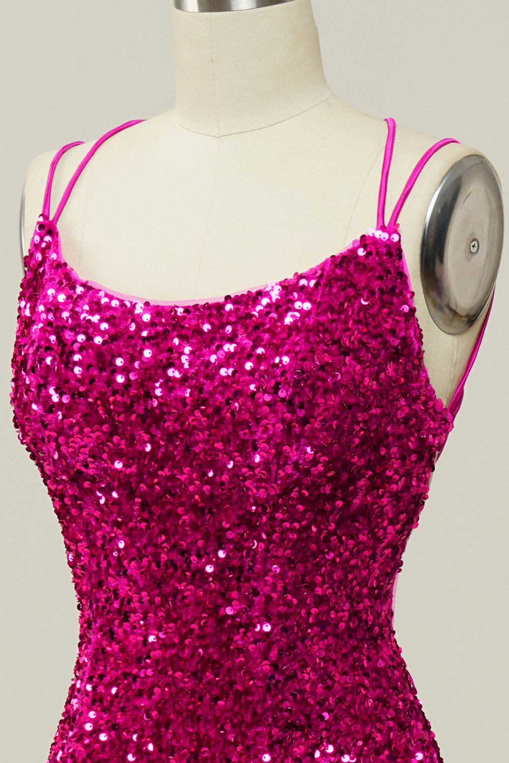 Fucsia  Lentejuelas Tirantes de Espagueti Sirena Vestido de Fiesta