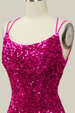 Fucsia  Lentejuelas Tirantes de Espagueti Sirena Vestido de Fiesta