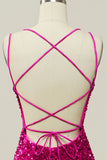 Fucsia  Lentejuelas Tirantes de Espagueti Sirena Vestido de Fiesta