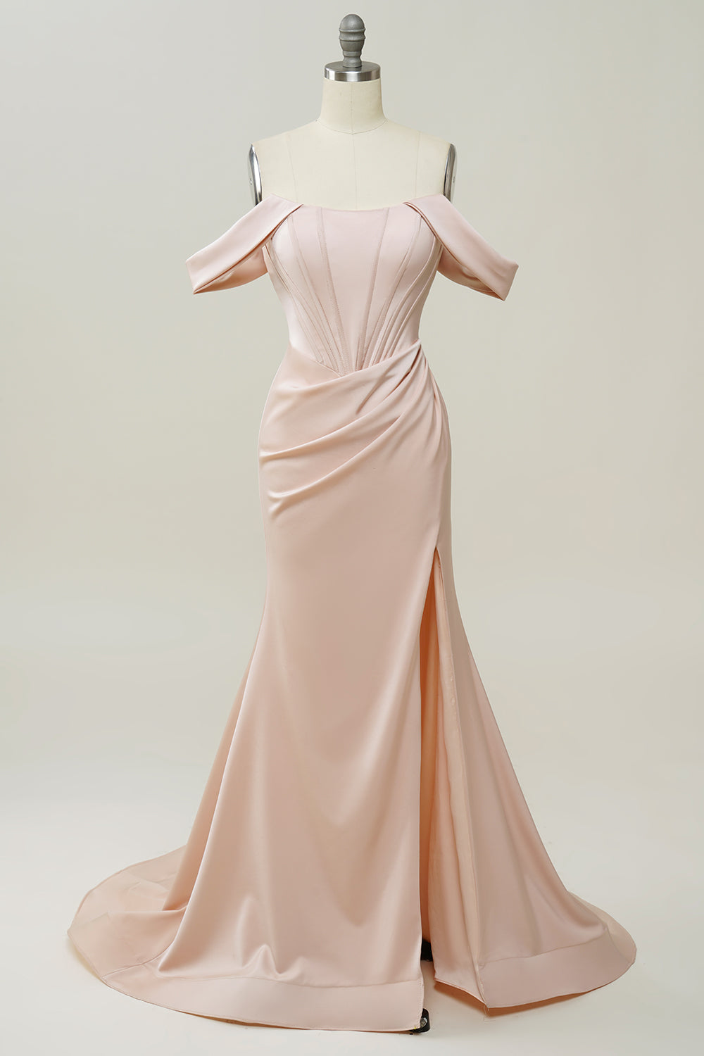 Rosa Hombro Descubierto Sirena Vestido de Fiesta