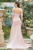 Rosa Hombro Descubierto Sirena Vestido de Fiesta