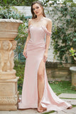 Rosa Hombro Descubierto Sirena Vestido de Fiesta