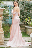 Rosa Hombro Descubierto Sirena Vestido de Fiesta