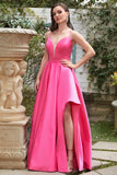 Fucsia Tirantes de Espagueti A-Línea Vestido de Fiesta