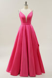 Fucsia Tirantes de Espagueti A-Línea Vestido de Fiesta