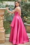Fucsia Tirantes de Espagueti A-Línea Vestido de Fiesta