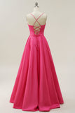 Fucsia Tirantes de Espagueti A-Línea Vestido de Fiesta