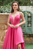 Fucsia Tirantes de Espagueti A-Línea Vestido de Fiesta