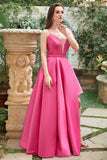 Fucsia Tirantes de Espagueti A-Línea Vestido de Fiesta