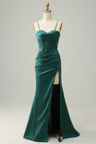 Correas de Espagueti Verde Oscuro Vestido de Fiesta Sirena