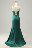 Correas de Espagueti Verde Oscuro Vestido de Fiesta Sirena