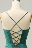 Correas de Espagueti Verde Oscuro Vestido de Fiesta Sirena