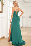 Tirantes de Espagueti Sirena Vestido de Fiesta Verde Escuro