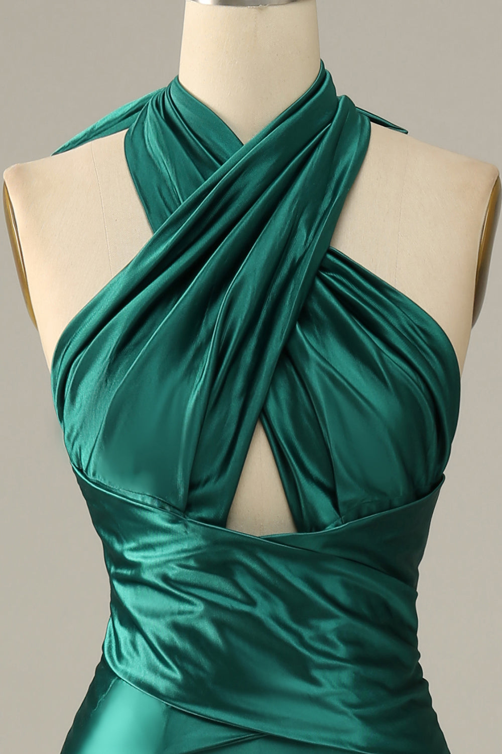 Vestido de fiesta de sirena verde oscuro halter