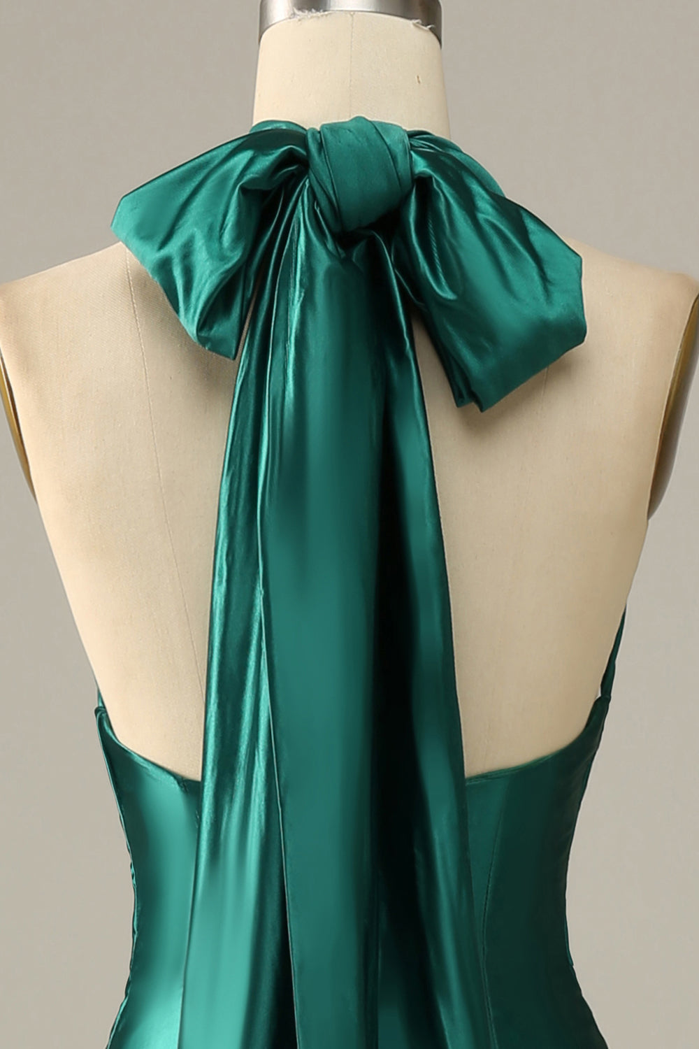 Vestido de fiesta de sirena verde oscuro halter